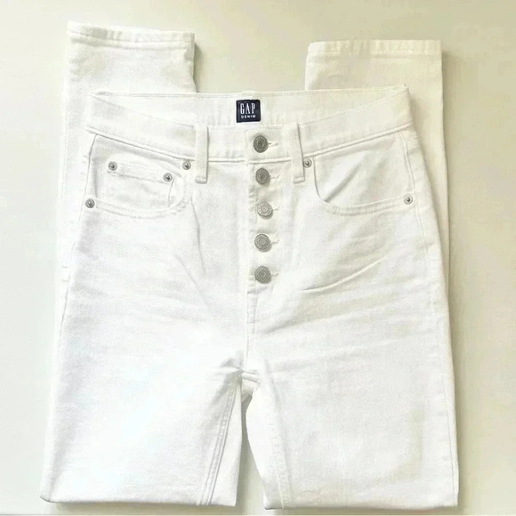 Gap High  Rise Slim Straight Leg Cigarette Jeans Button Fly White Denim Size 26 - Picture 14 of 14